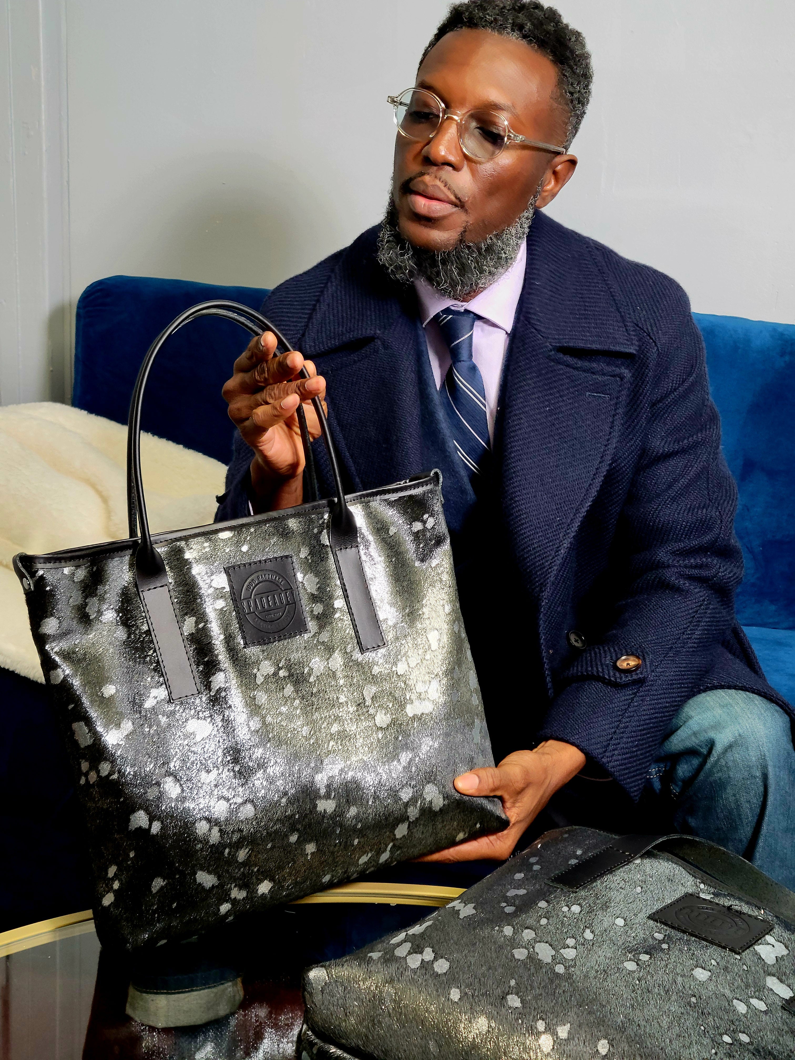 Black and silver tote